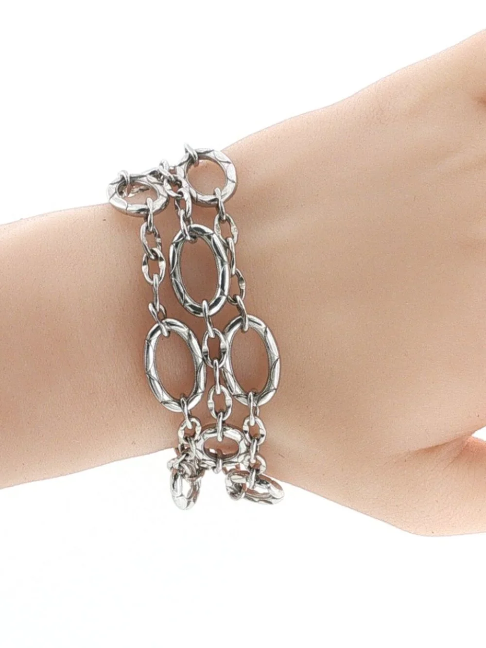 TACORI 925 Silver & 18K Gold Three strand Oval Link Chain Bracelet Size 7